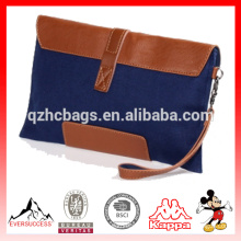 Saco de embreagem de lona Casual masculino Snap-fastener PU Leather Flap Bag